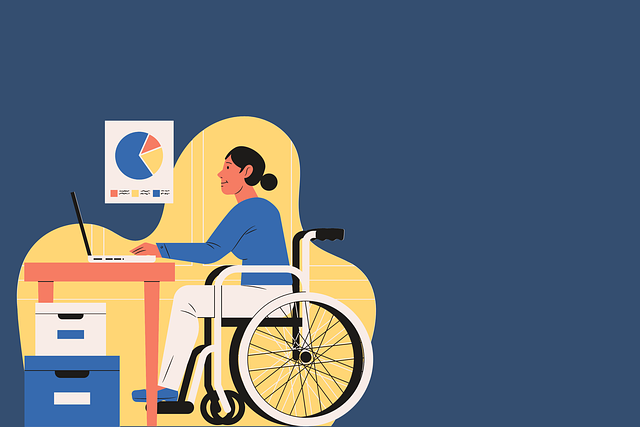 Sketch: Person im Rollstuhl am Arbeitsplatz